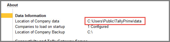 TallyPrime Company Data Path