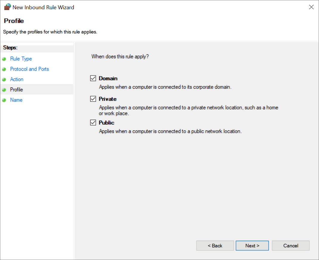 Port Firewall Exceptions Profile