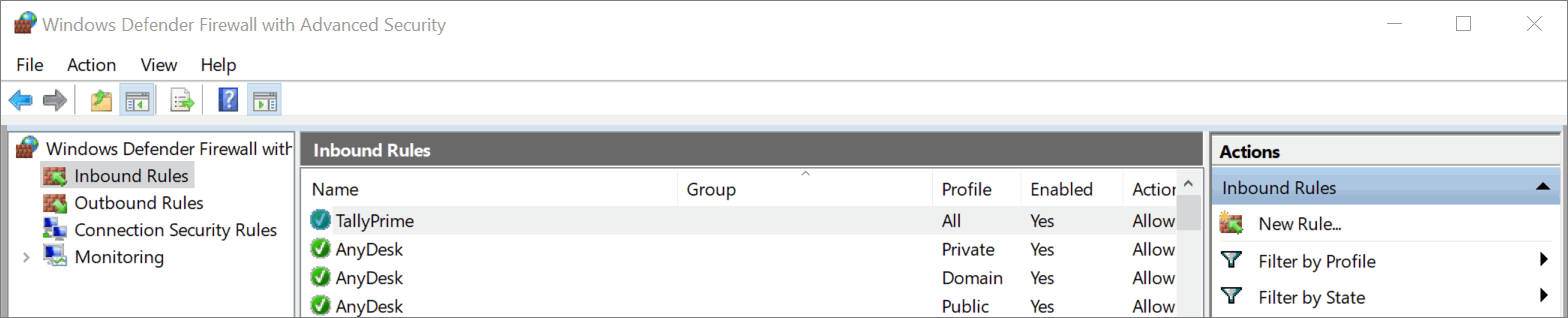 Tallyprime EXE in Firewall Exceptions Rule