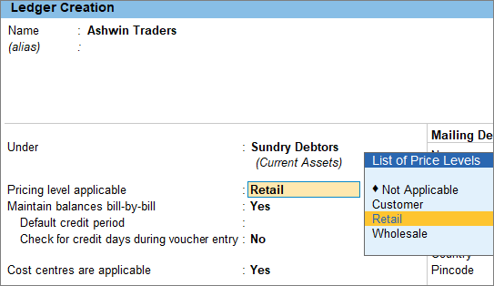 Setting price level for party ledger