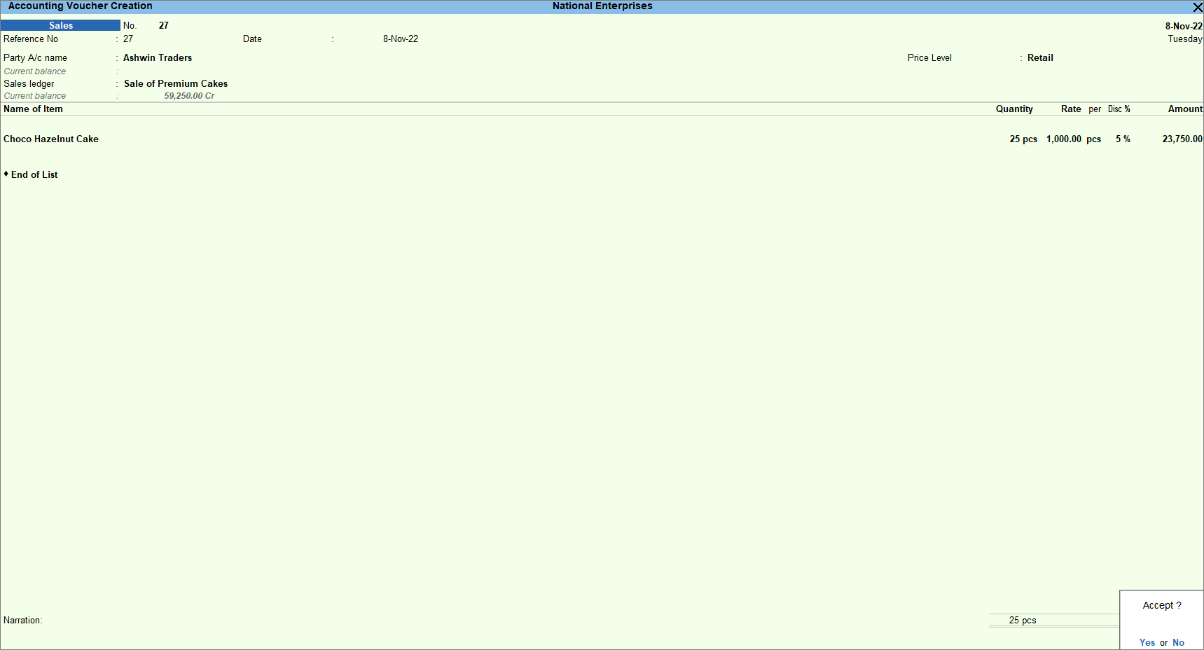 Party ledger with pre defined price level
