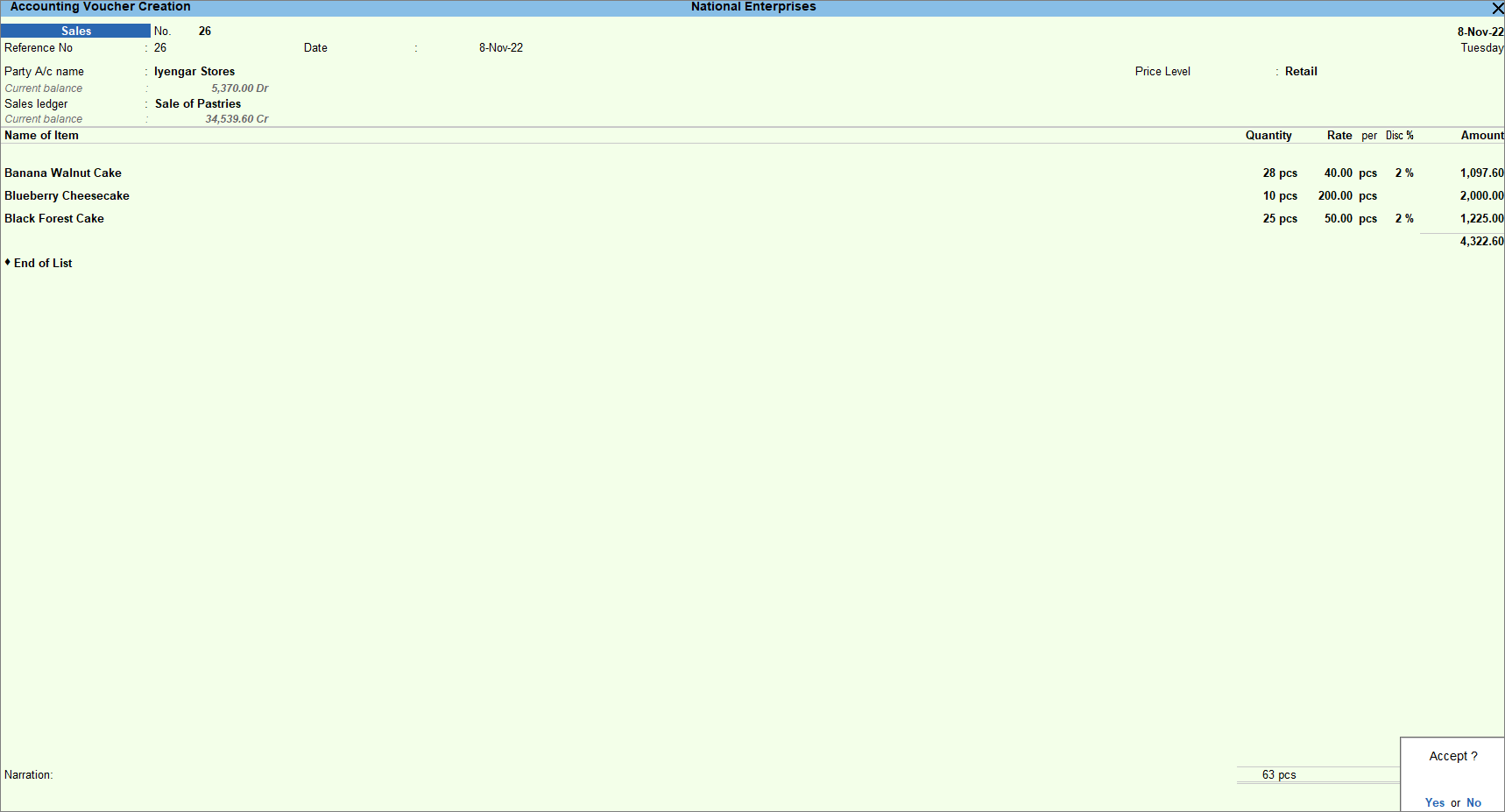 Sales with price list