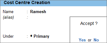 Single Cost centre creation