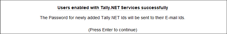 Users Enabled With Tally.NET Services Successfully