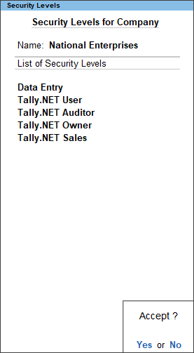 Security Levels for TallyPrime Reports in Browser