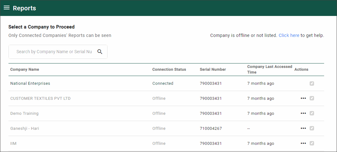 Select a Company for Which You Want to View TallyPrime Reports in Browser