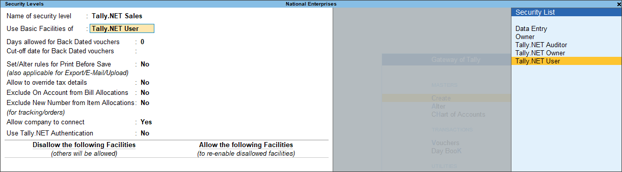 Security Levels in TallyPrime