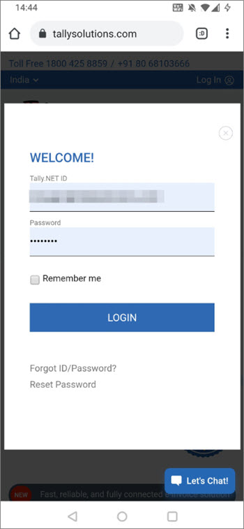 Login Screen for TallyPrime Reports in Browsers