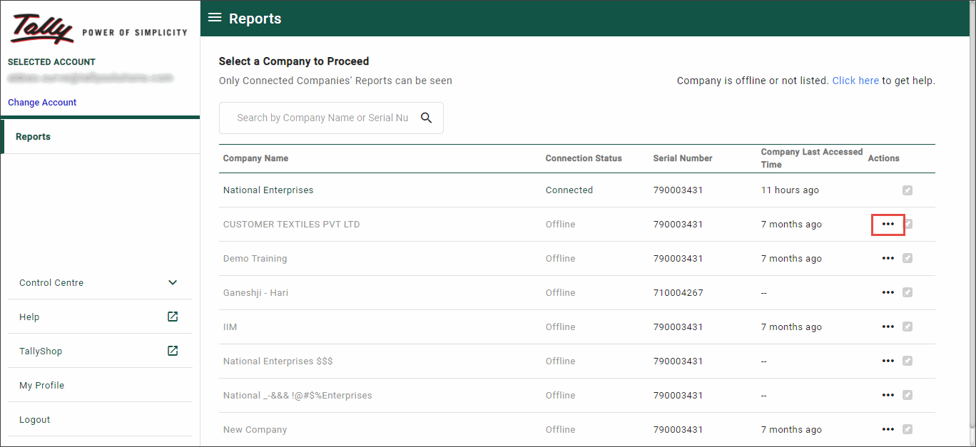 Remove names of Offline Companies not used from the list in Browser