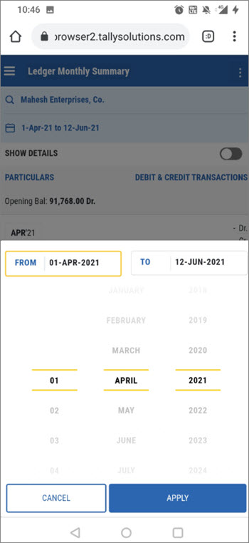 Date Picker for TallyPrime Reports in Browsers