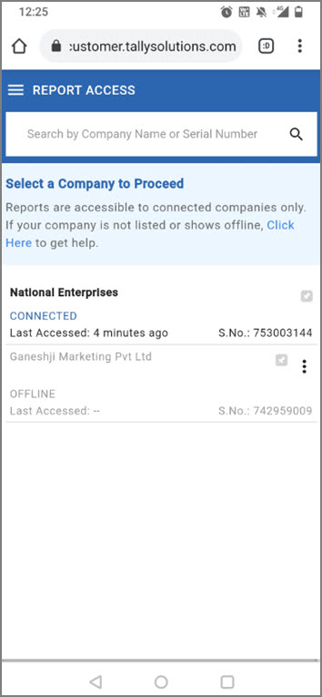 Companies Listed in TallyPrime Reports in Browsers