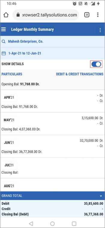 Show Details - Viewing TallyPrime Reports in Browsers