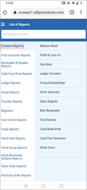 The List of Reports Page - TallyPrime Reports in Browsers
