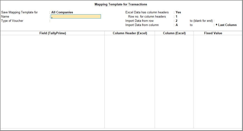 Mapping Template Creation for Transactions