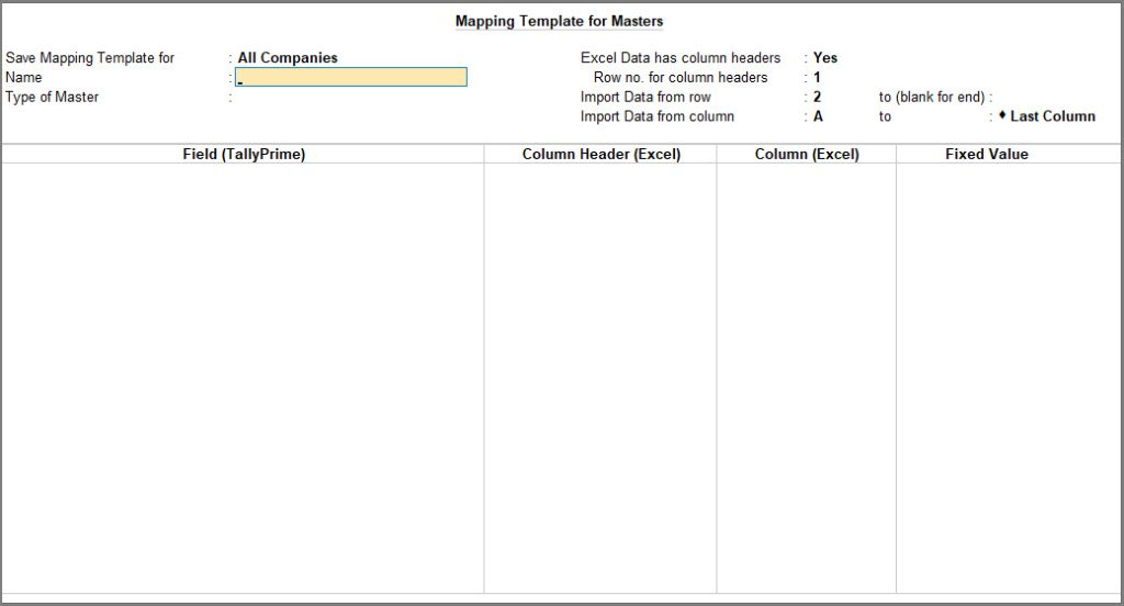 Mapping Template Creation For Masters