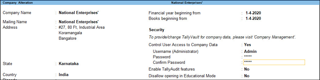 Company's Security Settings