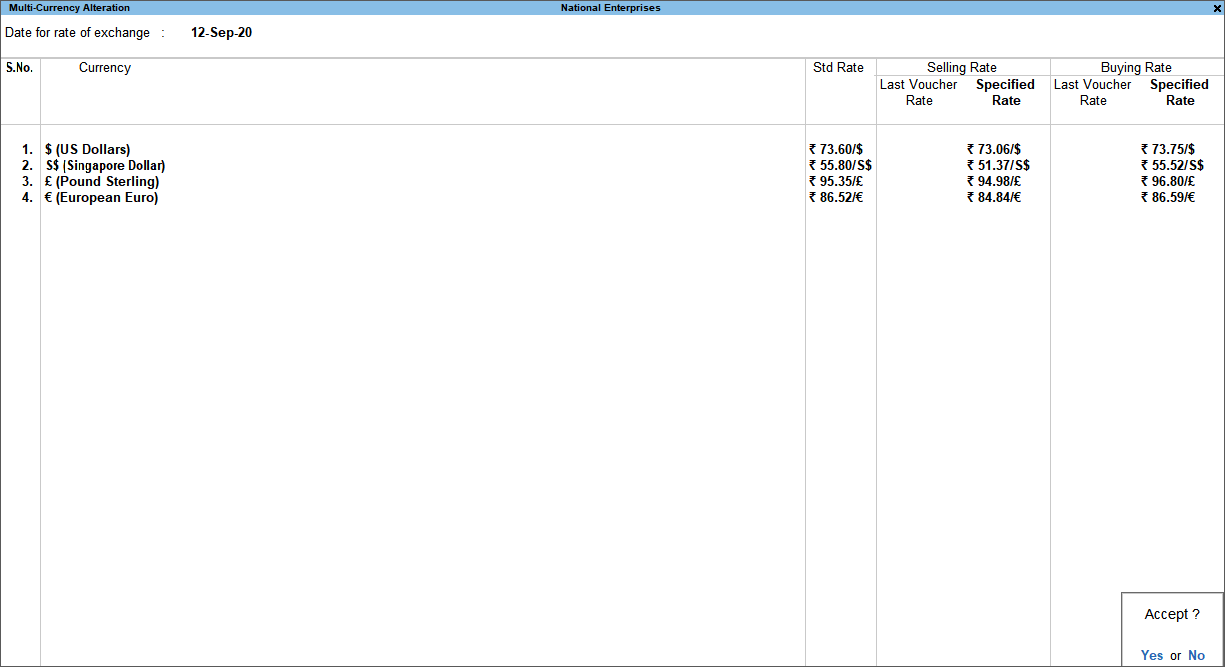 Define Rate of Exchange for a Foreign Currency - Multi-Currency Accounting in TallyPrime
