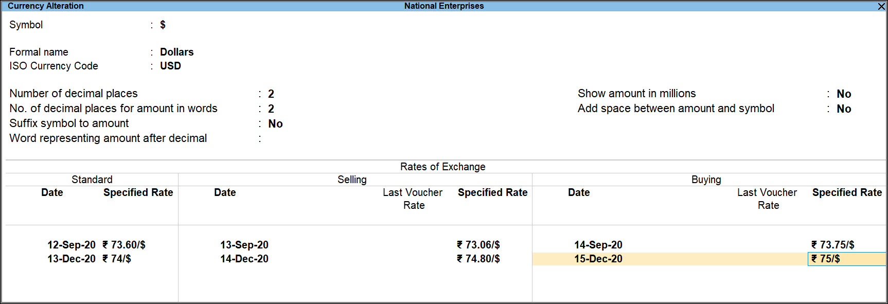 Altering Currency to Define Forex Rates in TallyPrime