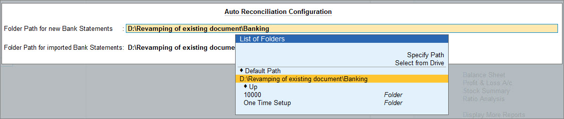 Set path for bank statements for auto recon
