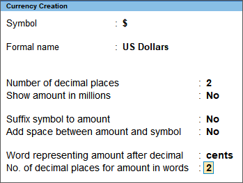 Create Currency in TallyPrime