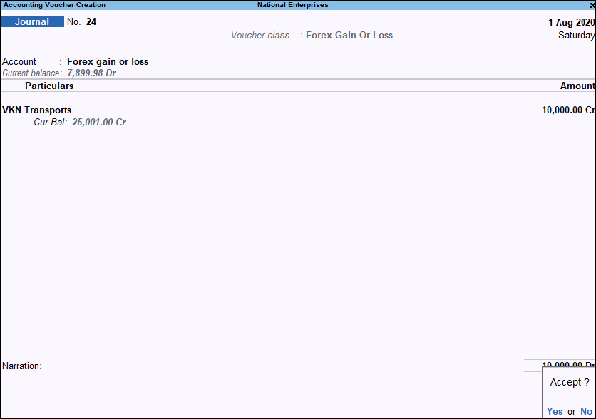 Journal Voucher to Account for Forex Gain or Loss