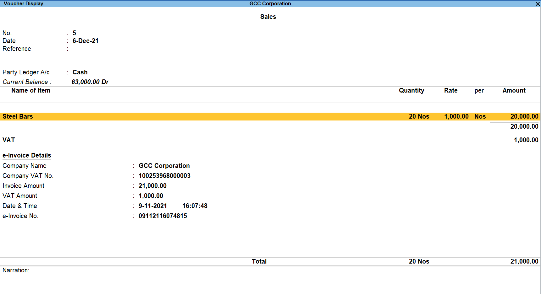 Display mode of Sales voucher for e-Invoice in Daybook in TallyPrime