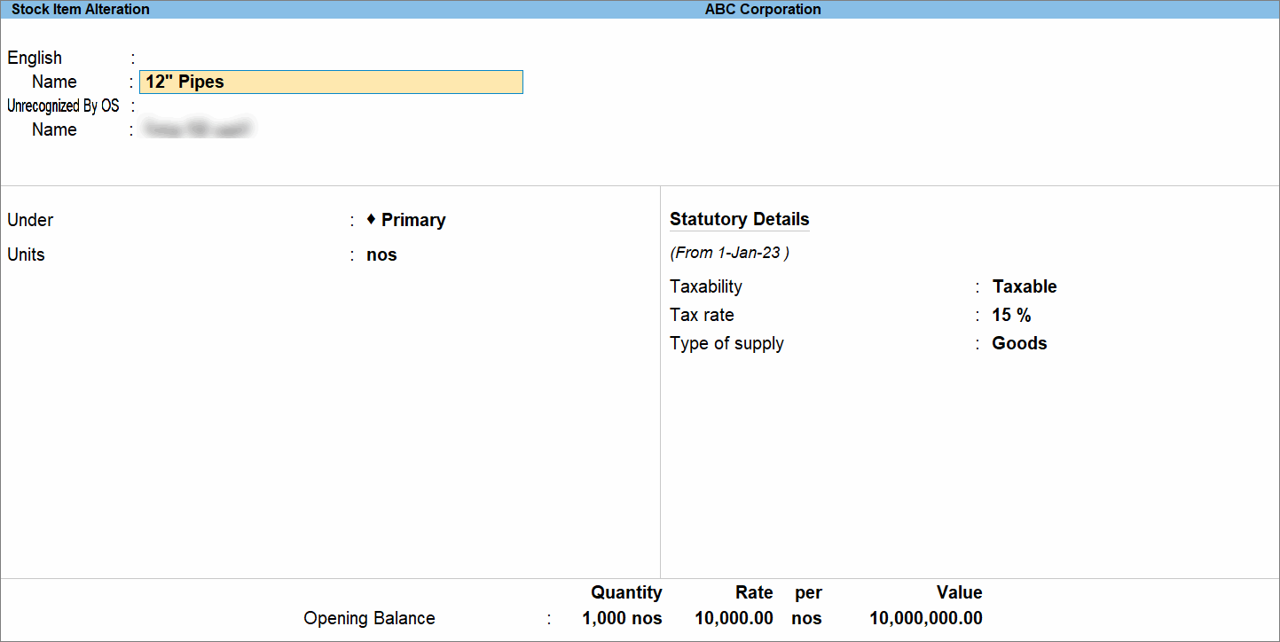 Stock Item Alteration for e-Invoicing in TallyPrime
