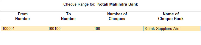 cheque Range