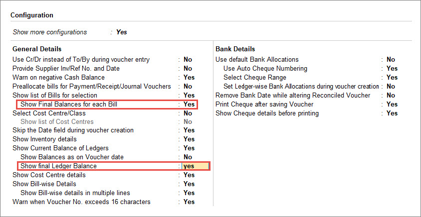 Configure voucher alteration screen