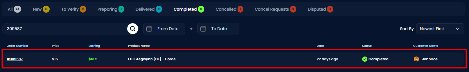 Sold Offer