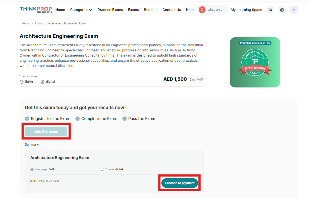 Step 3 — the exam page