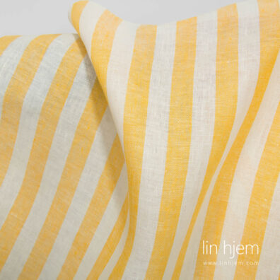 100% lin i gul farge, stripete.