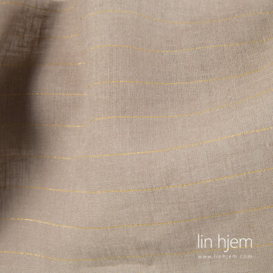 linstoff i grå farge med striper i gull.