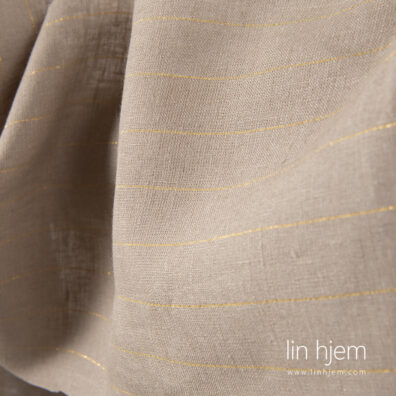 Linstoff i grå farge, gull stripete.