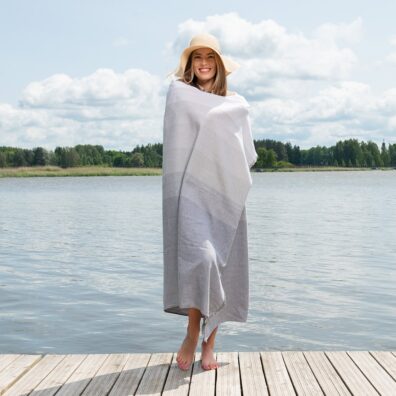 TOSCANA lin-bomull strandhåndkle i grå striper