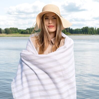 TOSCANA strandhåndkle med grønnaktige striper