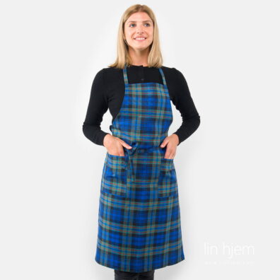 Halvlin forkle med blå/grønne ruter