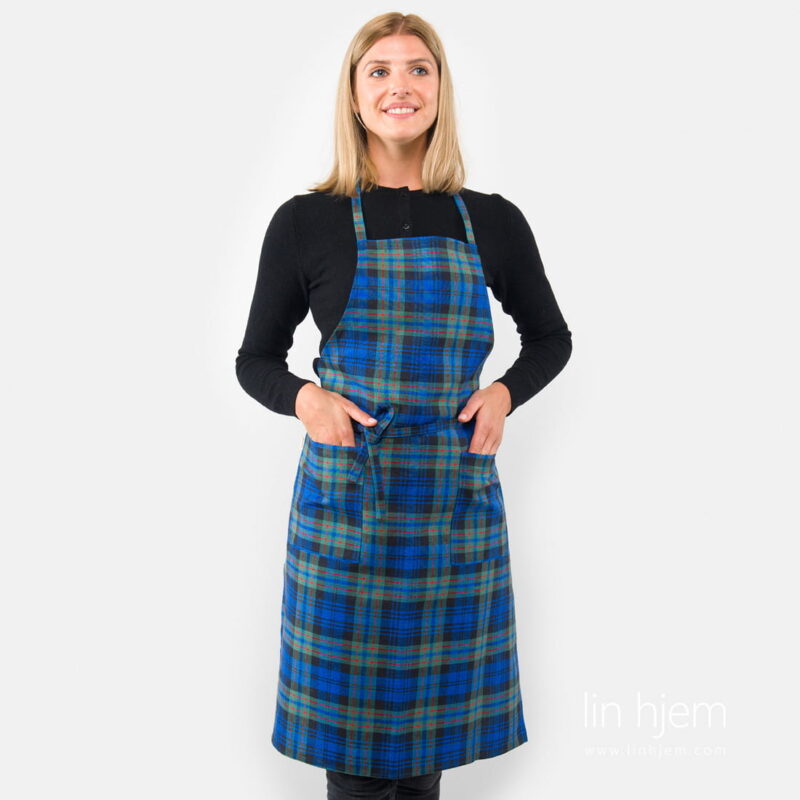 Halvlin forkle med bl&aring;/gr&oslash;nne ruter