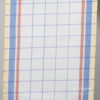 Halvlin rutete stoff i hvitt.