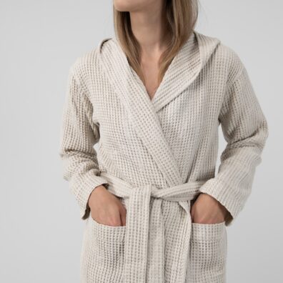 VERO lysegrå lin-bomull morgenkåpe dame