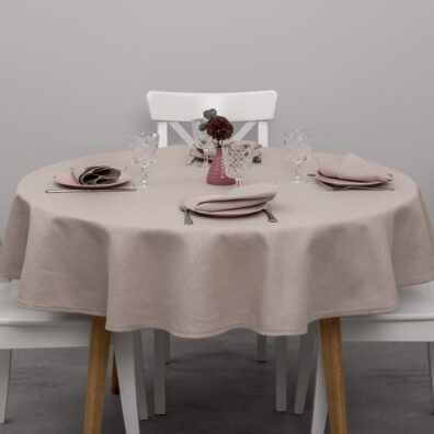 Rund gråaktig duk, koma.