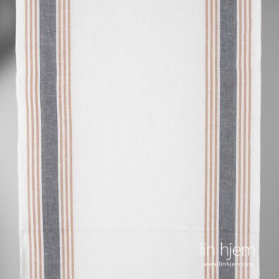 Halvlin stoff i grå/brune striper.