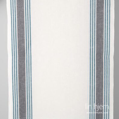 Halvlin stoff med grå/blå striper.