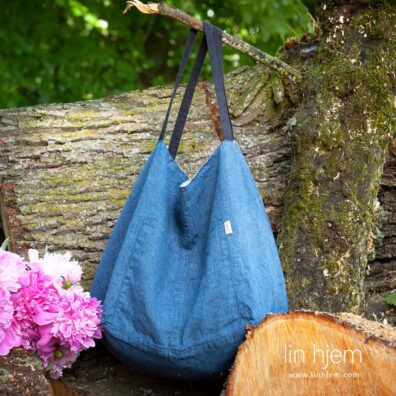 Blå/grå lin veske, bombero.