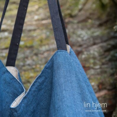 100% lin veske i grå/blå farge, bombero.
