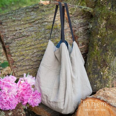 Grå/blå veske i lin, bombero.