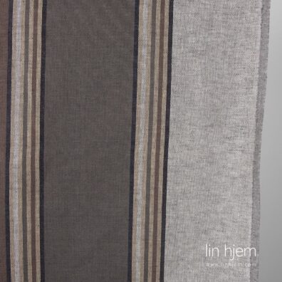 Lin-bomulls stoff i striper, brun, grå.