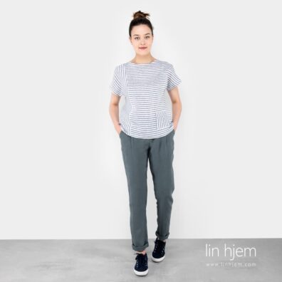 Grå farget bukse av lin, poki.