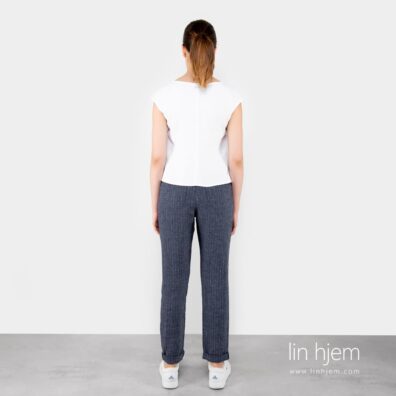 Blå farget bukse av lin, poki.