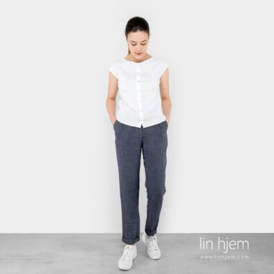 100% lin bukse, blå, poki.